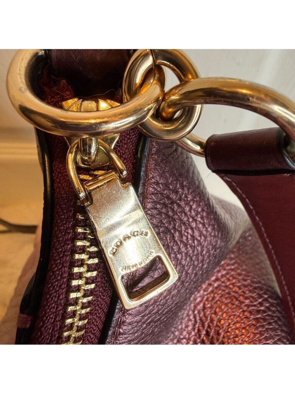COACH MARLON PEBBLED LEATHER METALLIC WINE - Picture 12 of 16